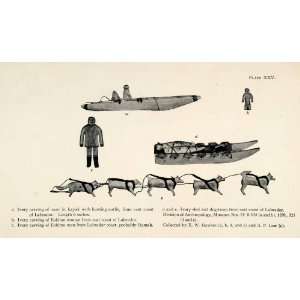 1916 Halftone Print Ivory Carvings of Man Kayak Eskimo Woman Sled Dogs 