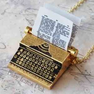  Typewriter Necklace   Gold Plated Brass Miniature Vintage 
