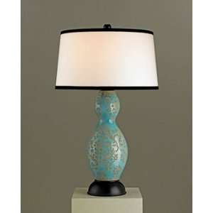   Light Angelica Table Lamp, Azure Finish with Off White Linen Shade