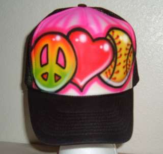 Airbrushed Peace Love Softball Trucker Hat  