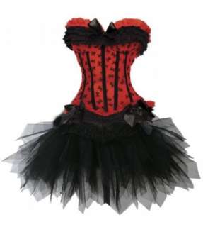 Sexy Red Corset Moulin Rouge Costume /w Tutu Skirt  