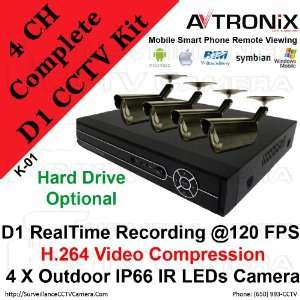  4 Channels D1 RealTime Recording @ 30 FPS / CH or 120 FPS 