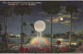 Vintage POSTCARD c1947 Lake Ivanhoe Fountain ORLANDO FL  