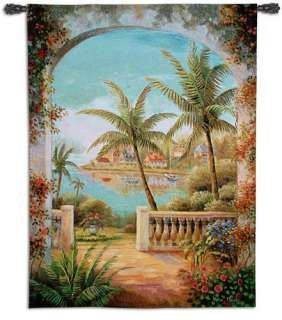 Tropical Terrace Palm Trees Coast Wall Hanging Tapestry  