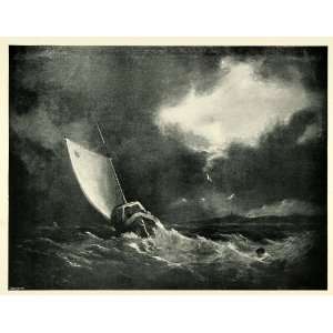 1897 Print Galiot Gale Ship Sailboat Ocean Wave Landscape Sky John 