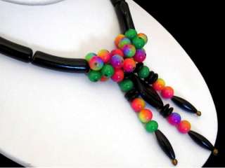 Vintage Black Jet Glass Rainbow Festoon Necklace ERs  