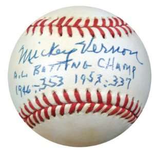 Autographed Mickey Vernon Ball   AL AL Batting Champ 1946   .353 