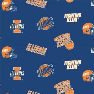   of Illinois Allover Blue Fabric By The Yard Arts, Crafts & Sewing