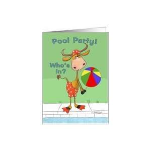 Pool Party Invitation Cow and Beach ball Card