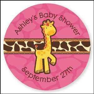  Giraffe Girl   24 Round Personalized Baby Shower Sticker 