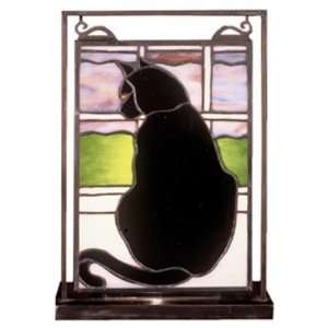   Meyda Tiffany Cat Mini Accent Stained Glass Window
