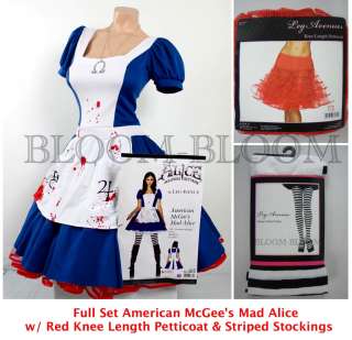 Full Set American Mcgees Mad Alice Leg Avenue Costume W/Red Petticoat 