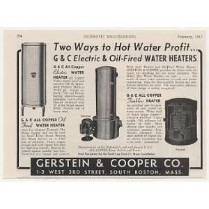  1947 Gerstein & Cooper Electric Oil Water Heaters Print Ad 