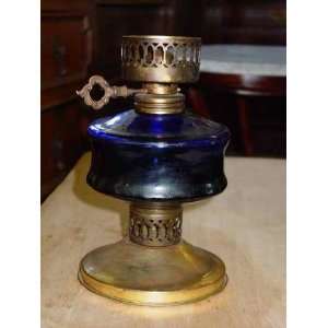  Hong Kong Vintage Blue Glass Oil Lamp by Sailboat