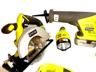 Ryobi Cordless Power Tool Set Drill Circular Reciprocating Saw Light 