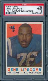 1959 Topps Football #36 Gene Lipscomb (Rookie), PSA 9 MINT .From 