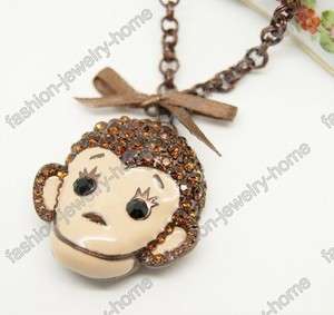 Fashion Cute Brown crystal Monkey Necklace pendant  