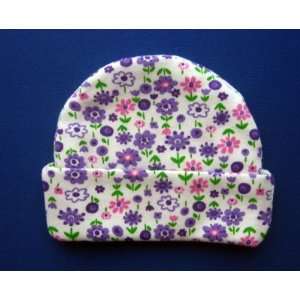  Pink and Purple Flowers Baby Hat, Small Preemie 3 6 Pounds 