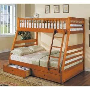  Twin Full Size Bunk Bed with Drawers Honey Oak Finish 