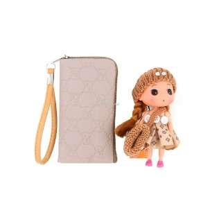  Exquisite Phone Bag Purse Wallet with Doll Keychain Silver 