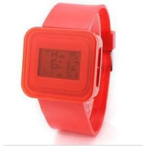  Fashion Square Jelly Spreadsheet Digital Watch Red 