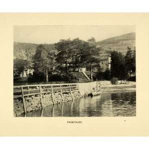 1904 Print Fagernes Norway Valdres Mountain Town Shore Lake Landscape 