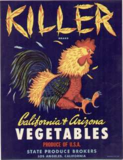 Killer Vegetable Crate Label Los Angeles, CA  