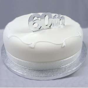 60th Cake Topper 10cm (4inch) Silver Acrylic Mirror (Overall size 15cm 