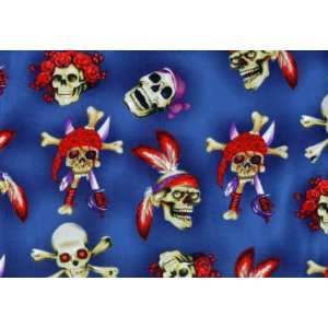   Piece of Skull on Denim Blue By Shamash Fabrics Arts, Crafts & Sewing