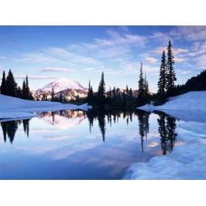 Mt. Rainier and Clouds Reflected in Upper Tipsoo Lake at Sunrise, Mt 