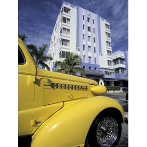 Ocean Drive with Classic Hot Rod, South Beach, Miami, Florida, USA 