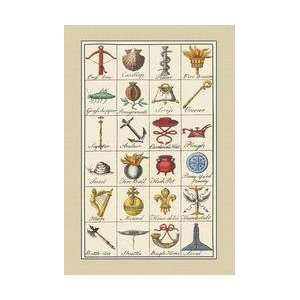  Heraldic Symbols   Crossbow Escallop et al 24x36 Giclee 