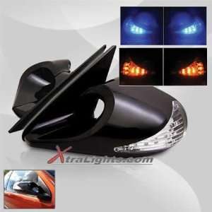 Universal Racing Side Mirrors /w LED Turn Signal Lights   Black (pair 