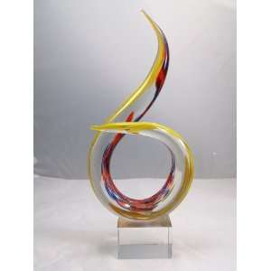  Murano Glass Vase Mouth Blown Art Rainbow Flame Art Decor 