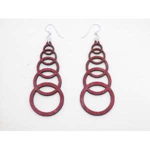  Cherry Red Ascending Circle Wooden Earrings GTJ Jewelry
