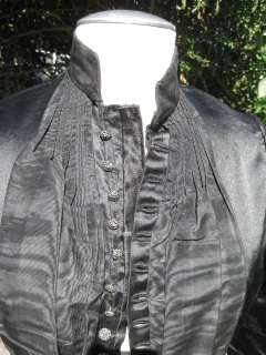 Blk Victorian Tuxedo Silk Coat Steel Marcasite Buttons  