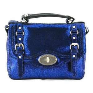   Lancaster Paris Blue Metallic Disco Satchel Handbag 
