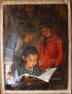 91x122cm Art sale Original Oil Painting on canvas Chinese Children In 