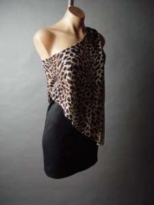 Leopard Animal Print Draped Layer One Shoulder Evening Party Club Mini 