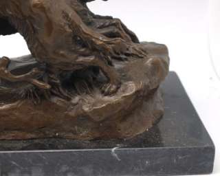Two Setter Dogs Chasing after a Wild Goose   Hunting Bronze   Signed 