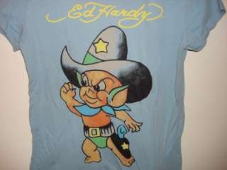 Ed Hardy Speedy Gonzales cartoon character tattoo blue T Shirt size S 