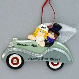  Personalized Bride and Groom in Car Ornament