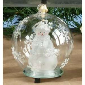  Snowman Christmas Glass Ornament   Lights Up