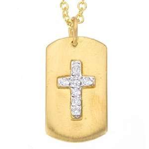 com Unique 14k Yellow gold with White diamonds cross dog tag pendant 