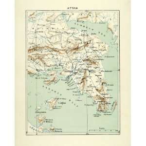 1890 Lithograph Map Attika Athens Greece Euboean Sea Saronic Gulf 