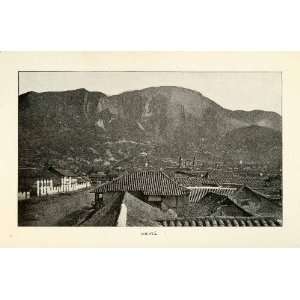  1901 Halftone Print Colombia Bogota Cityscape Mountain 