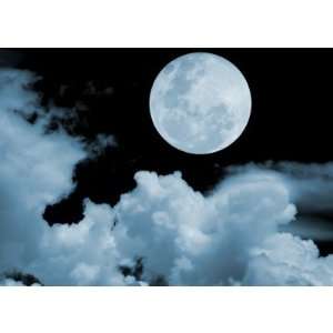 Full Moon Clouds Blue Greeting Card
