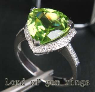 Unique 5.33CT PERIDOT & DIAMOND REAL 14K WHITE GOLD PAVE ENGAGEMENT 