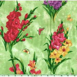 45 Wide Flower of the Month August 07 Gladiolas & Dragonflies Fabric 