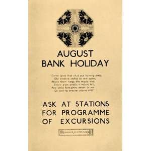  1933 London Underground August Bank Holiday Poster B/W 
